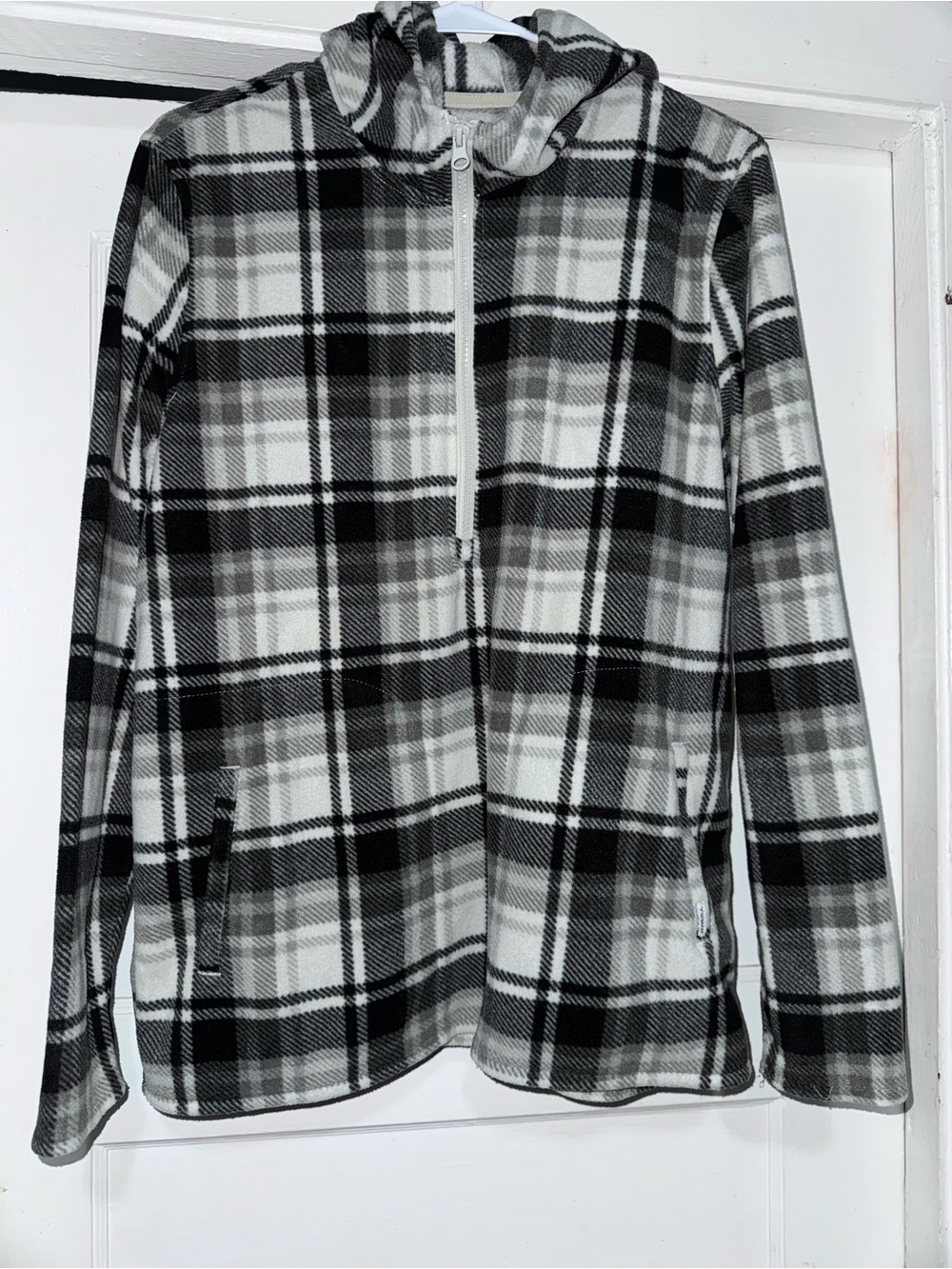 O'Neill Black & White Plaid Half-Zip Fleece Hoodie
